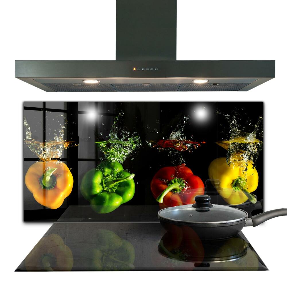 Kitchen wall panels Colorful peppers under water