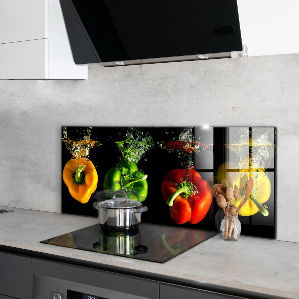Kitchen wall panels Colorful peppers under water