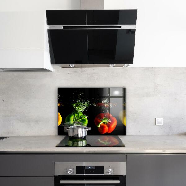 Kitchen wall panels Colorful peppers under water