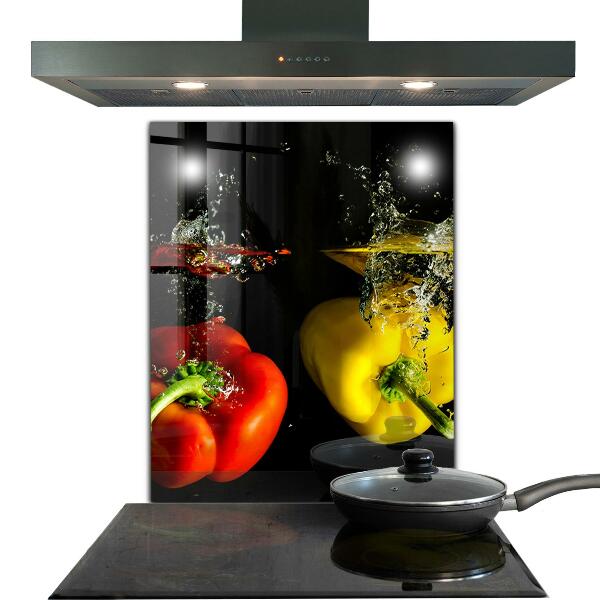 Kitchen wall panels Colorful peppers under water