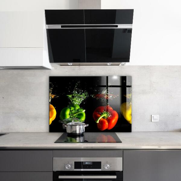 Kitchen wall panels Colorful peppers under water