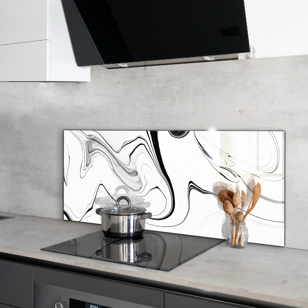 Hob splashback White marble black lines