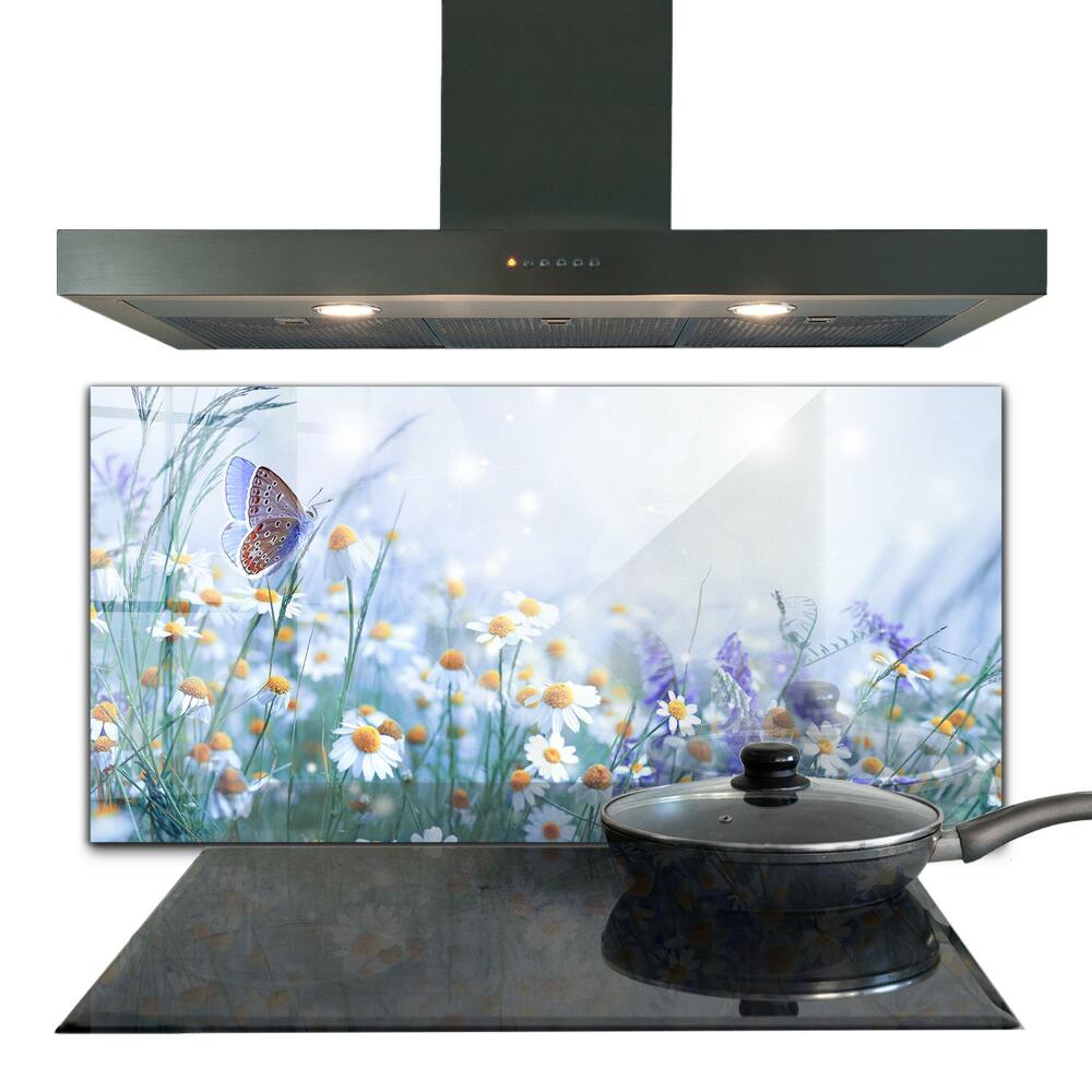 Kitchen glass panel Summer meadow butterfly flower