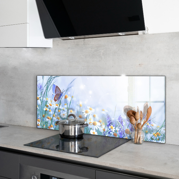 Kitchen glass panel Summer meadow butterfly flower