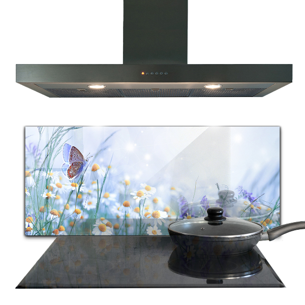 Kitchen glass panel Summer meadow butterfly flower