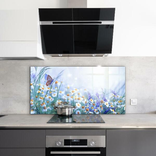 Kitchen glass panel Summer meadow butterfly flower
