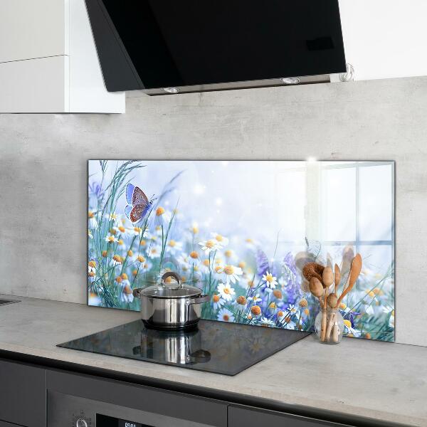 Kitchen glass panel Summer meadow butterfly flower