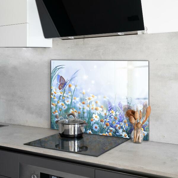 Kitchen glass panel Summer meadow butterfly flower