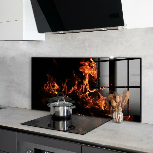 Oven splashback Hot flames of a campfire