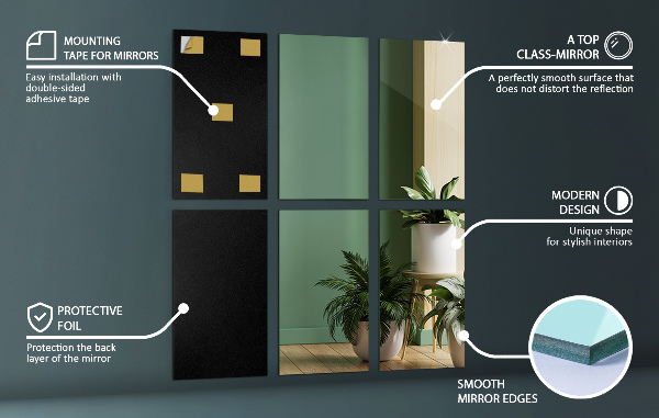 Square mirror tiles 6 pcs 12x7 in (6 pcs 30x16 cm)