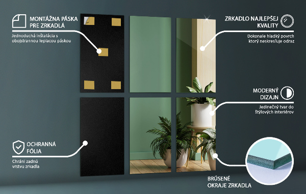 Square mirror tiles 6 pcs 12x7 in (6 pcs 30x16 cm)