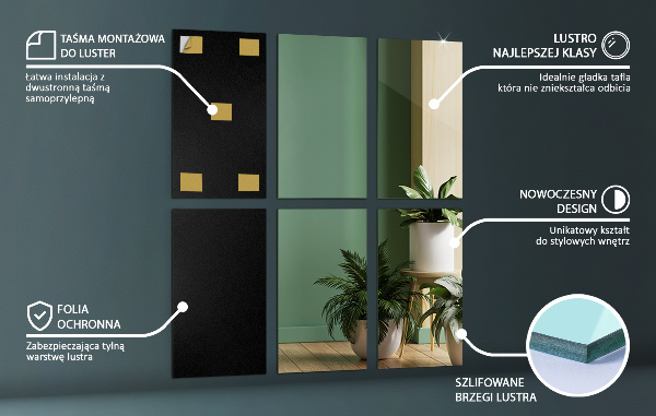 Self adhesive mirror tiles 6 pcs 12x8 in (6 pcs 30x20 cm)