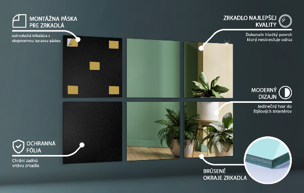 Self adhesive mirror squares 6 pcs 12x12 in (6 pcs 30x30 cm)