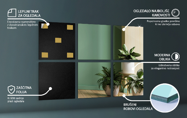 Self adhesive mirror squares 6 pcs 12x12 in (6 pcs 30x30 cm)