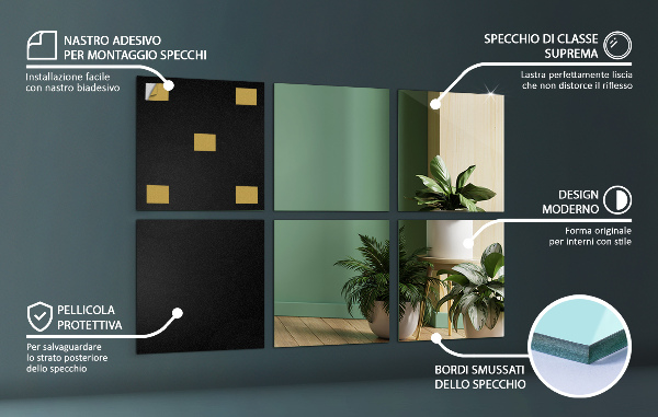 Self adhesive mirror squares 6 pcs 12x12 in (6 pcs 30x30 cm)