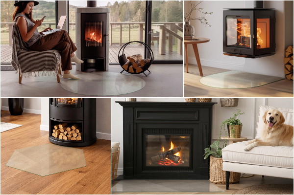 Square translucent glass fire hearth 19x19 in (50x50 cm)