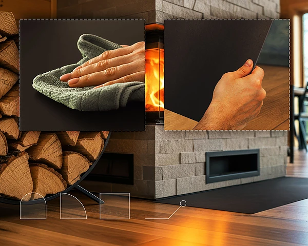 Semi-circular black steel fireplace hearth pad 39x39 in
