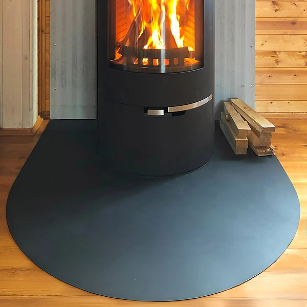 Semi-circular black steel fireplace hearth pad 39x39 in