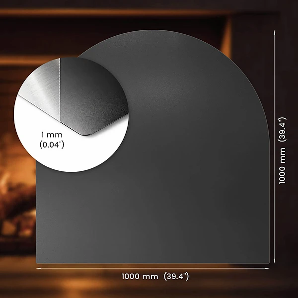 Semi-circular black steel fireplace hearth pad 39x39 in