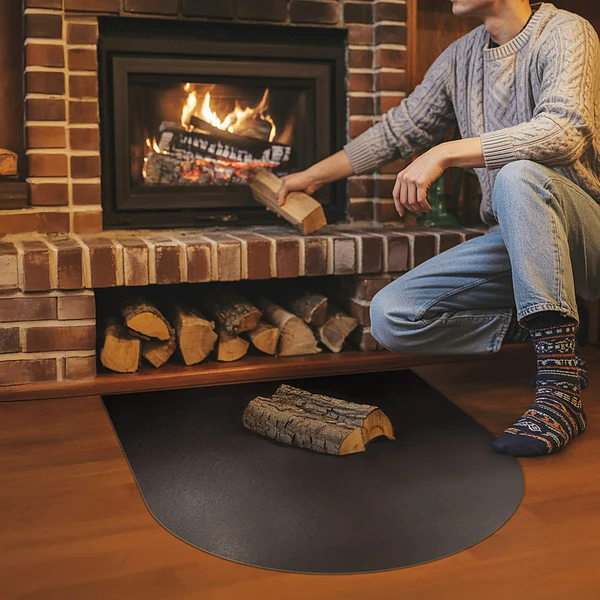 Semi-circular black steel fireplace hearth plate 31x27 inches