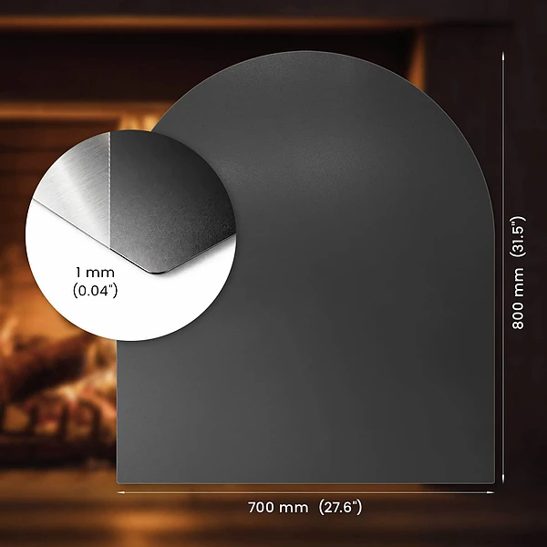 Semi-circular black steel fireplace hearth plate 31x27 inches