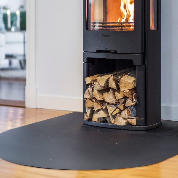 Semi-circular black steel fireplace hearth pad 31x35 in (80x90 cm)