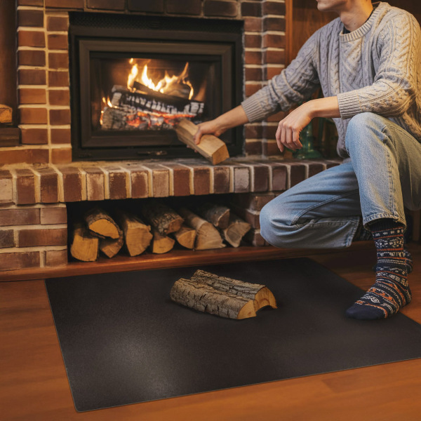 Rectangular black steel fireplace hearth pad 39x27 in (100x70 cm)