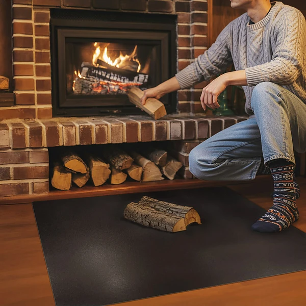 Rectangular black steel hearth pad for fireplace 39x31 in