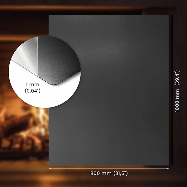 Rectangular black steel hearth pad for fireplace 39x31 in