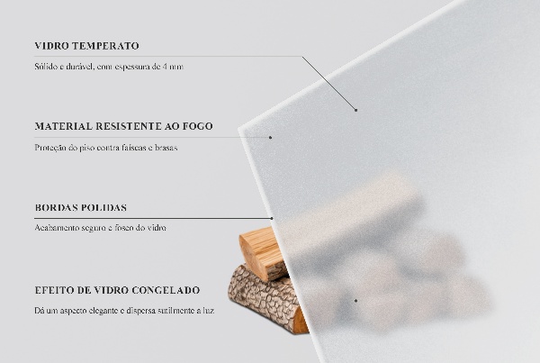 Rectangular translucent glass hearth 23x15 in (60x40 cm)