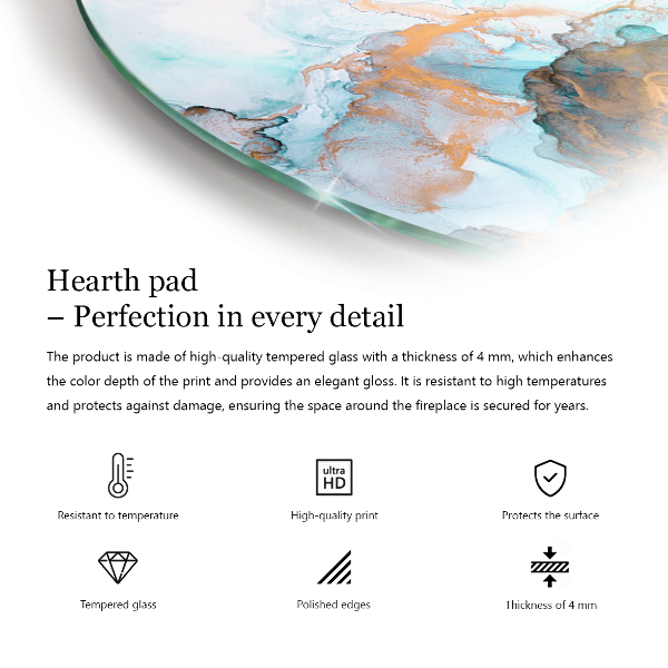 Quarter-circle glass hearth plate Natural wood pattern