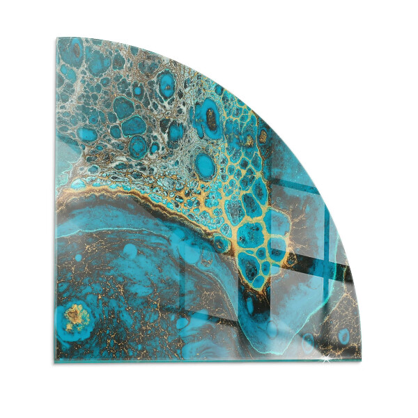 Quarter-circle tempered glass hearth Abstract organic pattern