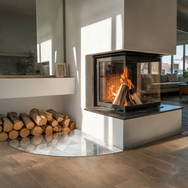 Quarter-circle toughened glass hearths Abstract geometric pattern