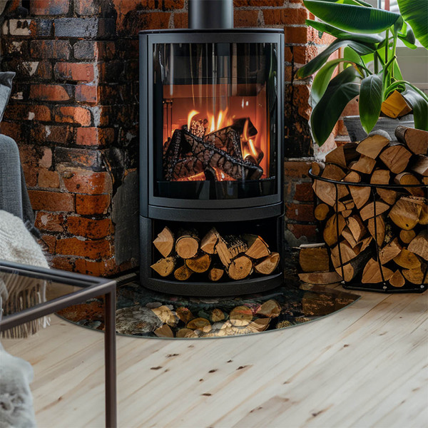 Quarter-circle toughened glass hearths Floral pattern with butterflies