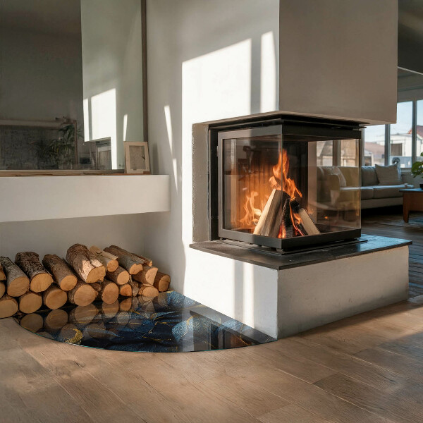 Quarter-circle toughened glass hearths Elegant leaves in texture