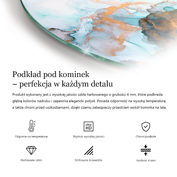 Quarter-circle tempered glass hearth Abstract fluid pattern