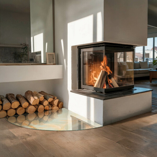 Quarter-circle toughened glass hearths Abstract marble pattern