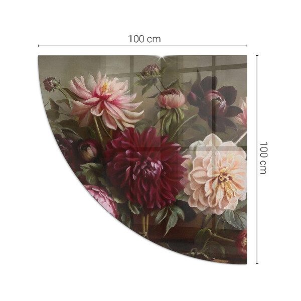 Quarter-circle tempered glass hearth Flower bouquet in detail