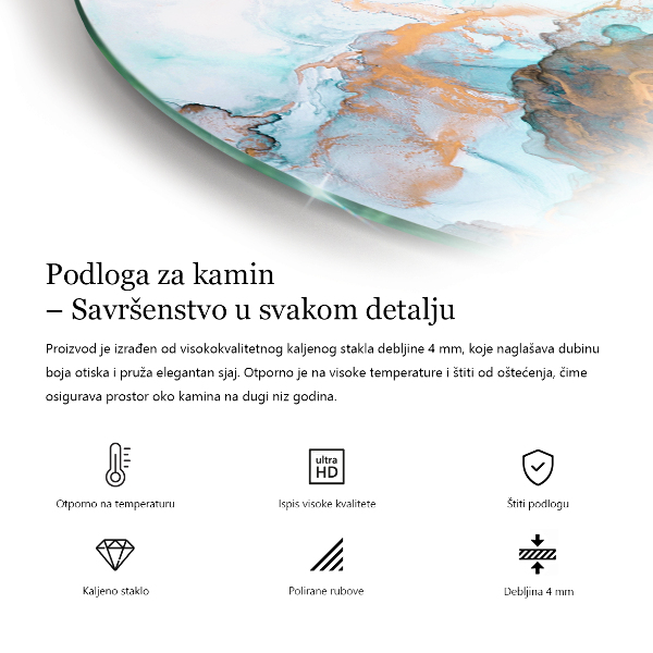 Quarter-circle glass hearth plate Sea Color