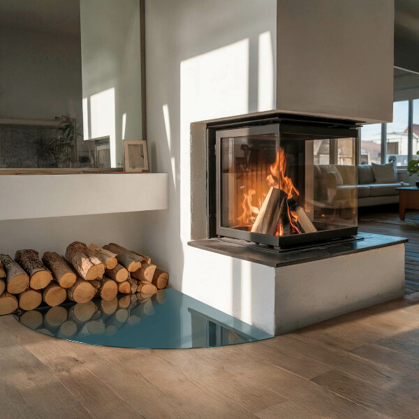 Quarter-circle glass hearth plate Sea Color