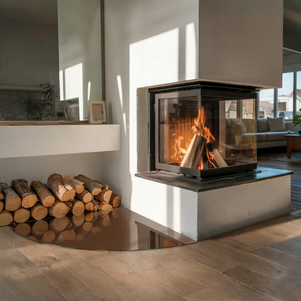 Quarter-circle tempered glass hearth Color Brown