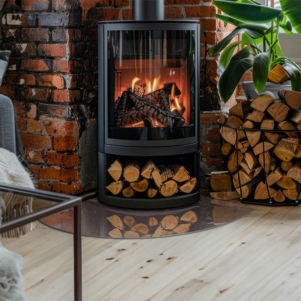 Quarter-circle tempered glass hearth Color Beige