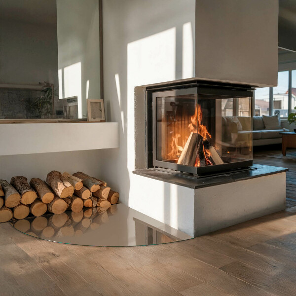 Quarter-circle glass hearth plate Color Brown