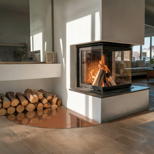 Quarter-circle tempered glass hearth Color Brown