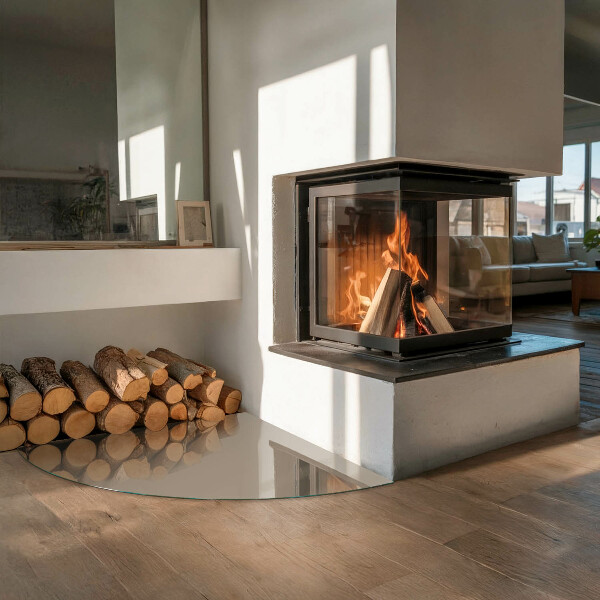 Quarter-circle toughened glass hearths Color Brown