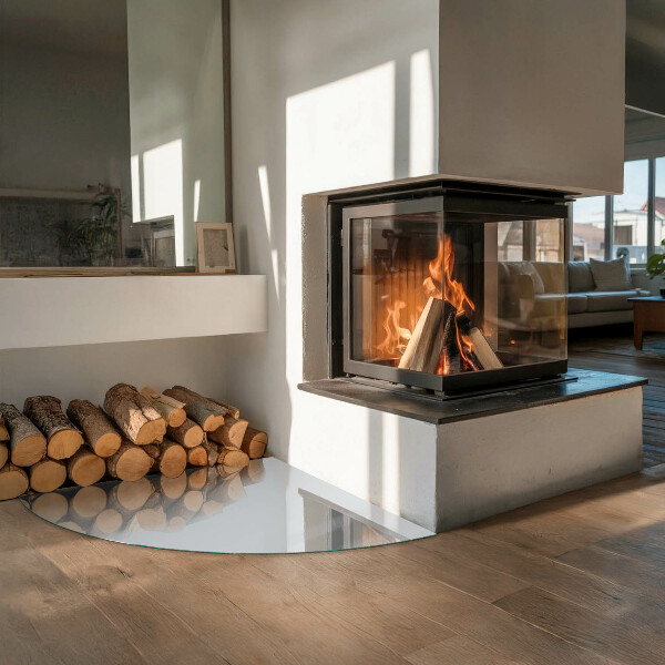 Quarter-circle tempered glass hearth Color Gray