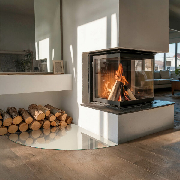 Quarter-circle toughened glass hearths Color Beige