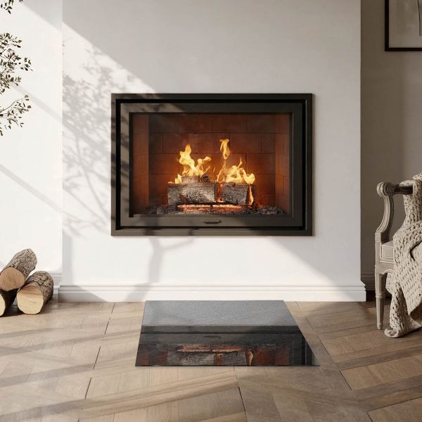 Square glass hearth for wood stove Natural stone texture