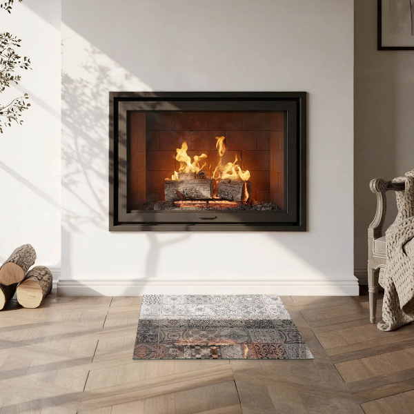 Square glass hearth for log burner Decorative tile patterns