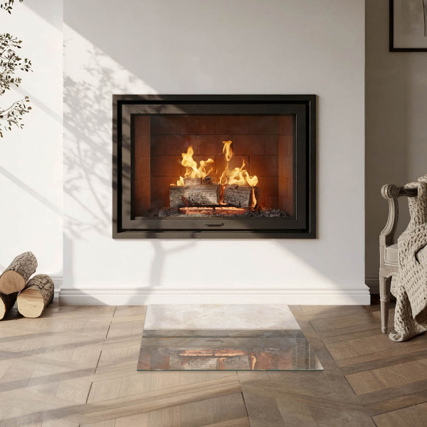 Square glass hearth for wood stove Natural stone pattern